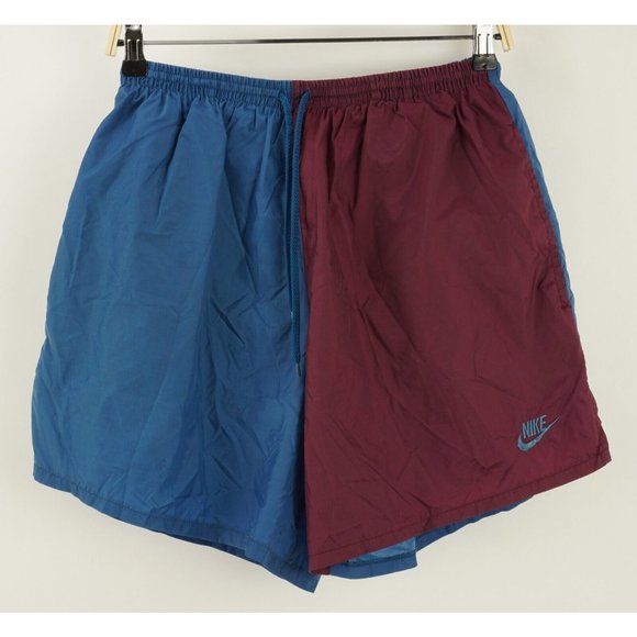 Vintage Nike Mens Large Colorblock Track Shorts Blue Maroon